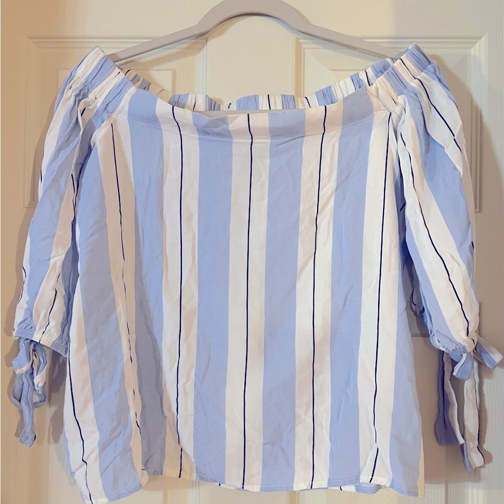 Ladies Pinstriped Off-The-Shoulder Crop Top